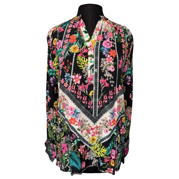 Shana Apparel Tops - NEW Shana Apparel Floral Tunic Size M Multi Color Long Sleeve Button Boho Hippie
